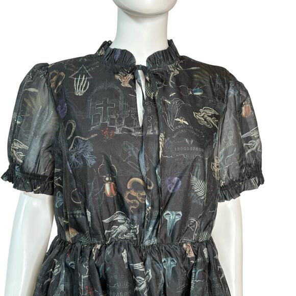Disturbia Black Maudeline Victoriana Print Layered Organza Mini Dress US 12 NWT - Picture 3 of 6